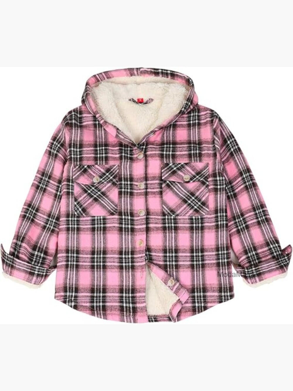 Boys Sherpa Lined Flannel Plaid Button Down Shirt Jacket Hooded - Picture 1 of 7